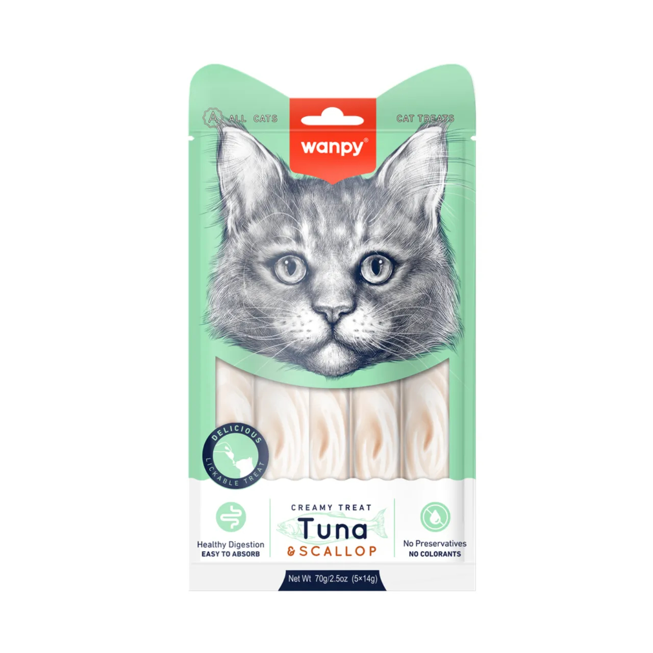 Wanpy Kat Cremet Slikbar Godbid med Tun og Kammusling 70 g
